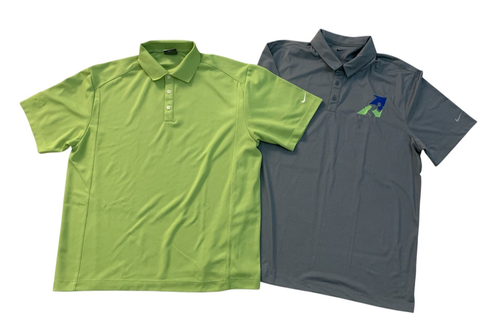 Bundle of 2 NIKE Men size L Gray & Lime Green Golf Polo Shirts Short Sleeve